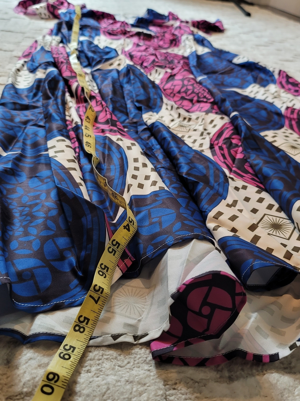 NWOT FAEREISTY A-line Flutter Sleeve Pink and Blue Medallion Print Maxi Dress Si - Picture 8 of 9